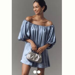 Anthropology Mare Marr Chic Off-Shoulder Satin Mini Dress in Blue